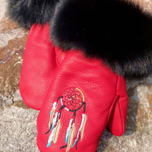 Deerskin Mittens with Fox Fur - Medicine Wheel/Dreamcatcher