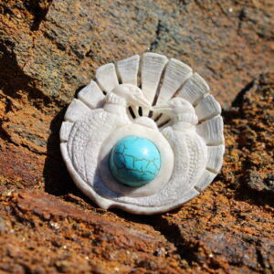 Deer Antler Pendant by R. Parnham - Two Loons/Turquoise