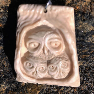Caribou Antler Pendant by R. Parnham - Three Owls in a Tree