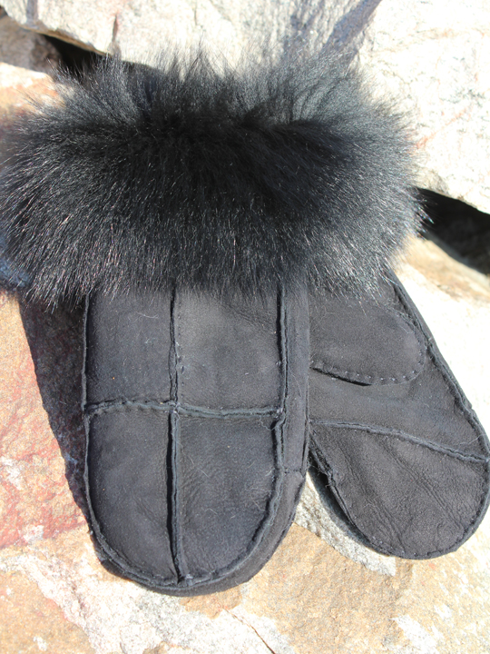 Ladies Sheepskin Mitts Trimmed with Fox Fur - 501F Assorted