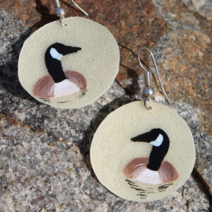 Hand Painted Earrings on Rawhide - Swimming Goose