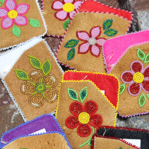 Dene Credit Card Case -Bead Florals on Smoked Moosehide, Assorted