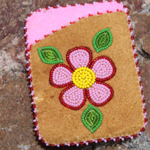 Dene Credit Card Case -Bead Floral on Smoked Moosehide