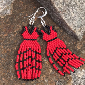 Earrings - Beaded Red Dress Large Red and Black