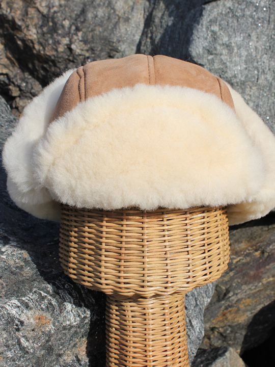 Sheepskin Aviator Style Hat  - 931 Black, Distressed Brown or Natural Tan
