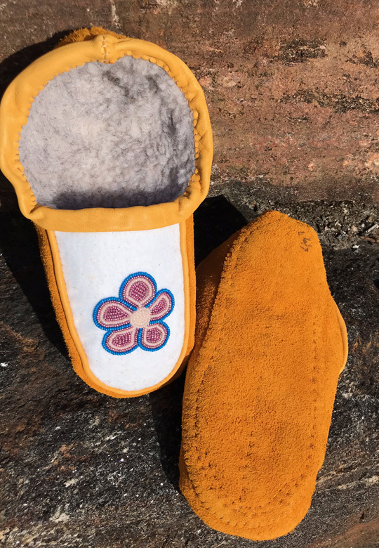 Ladies Beaded Moccasins - One of a Kind Pink & Blue Beads