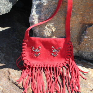 Fringed and Beaded Purse - 160 Red Suede