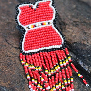 Beaded Red Dress Brooch by C. Ranger