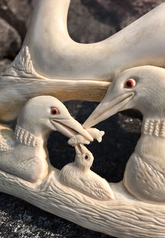 Carving by Richard Parnham - Loons on Caribou Antler