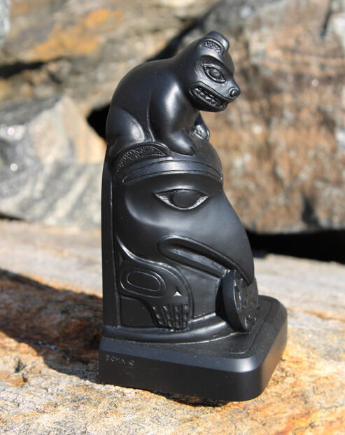 Totem Pole - Black Bookend Raven and Bear 01-024
