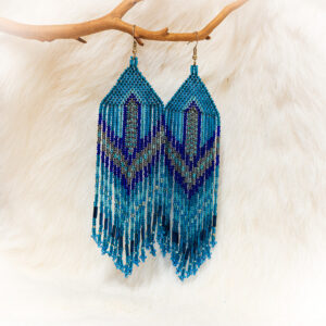 Beaded Earrings by D. Debassige, Blue