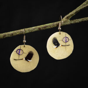Hand Painted Earrings on Rawhide - Flying Eagle