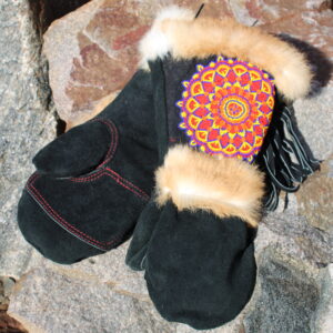 Beaded and Fur Trimmed Mitts - Astis