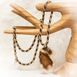 Beaded Necklace with Agate Slice Pendant - SKB